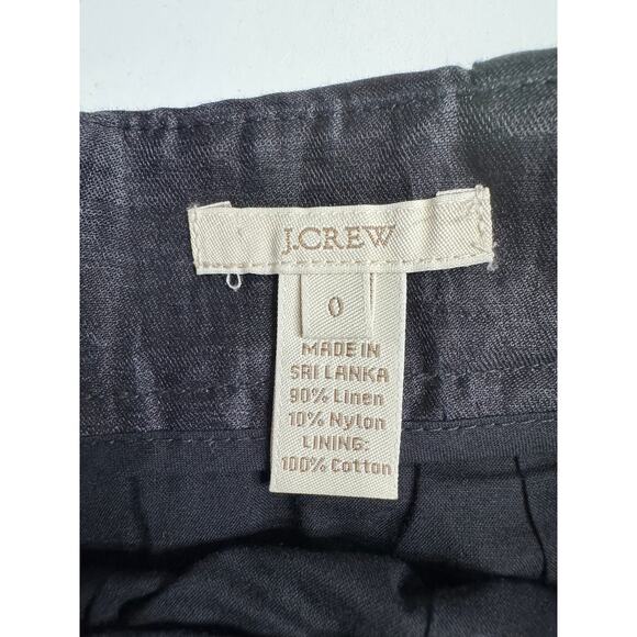 J Crew Black Linen Blend Mini Skirt 0 Back Zip Pockets Pleated Waist - Picture 4 of 5